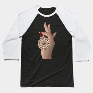 Desi Indian hand with beautiful colourful mirror arsi and eye. Baseball T-Shirt